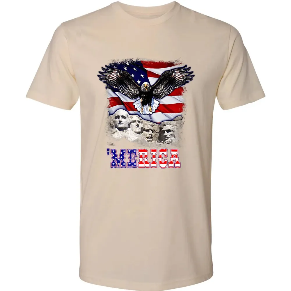 Merica 4th Of July American Flag Mount Rushmore Bald Eagle Premium Unisex T-shirt - 13