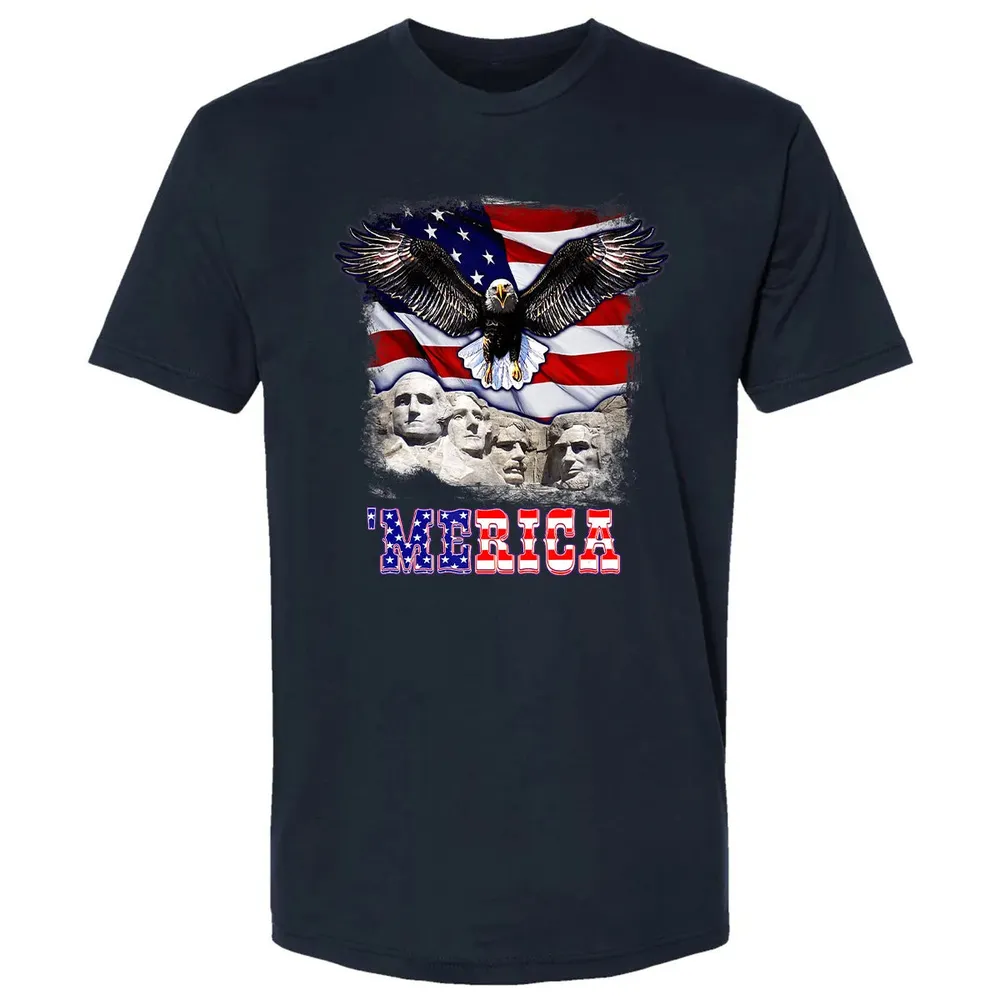 Merica 4th Of July American Flag Mount Rushmore Bald Eagle Premium Unisex T-shirt - 2