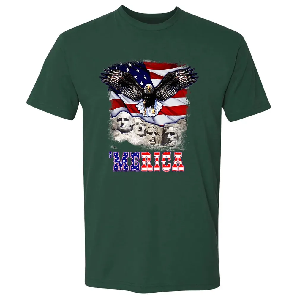 Merica 4th Of July American Flag Mount Rushmore Bald Eagle Premium Unisex T-shirt - 12