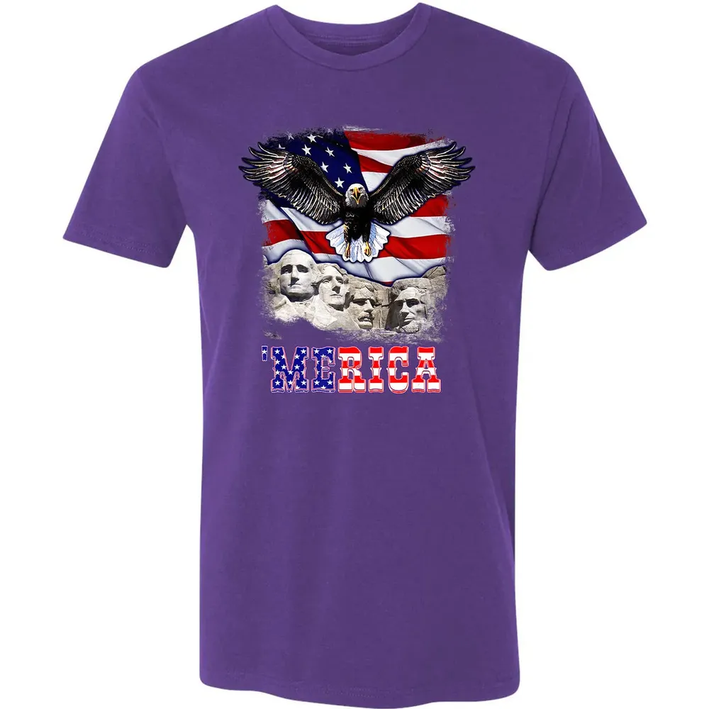 Merica 4th Of July American Flag Mount Rushmore Bald Eagle Premium Unisex T-shirt - 7