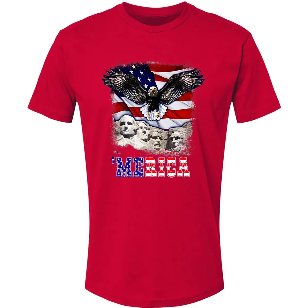 Merica 4th Of July American Flag Mount Rushmore Bald Eagle Premium Unisex T-shirt - 6