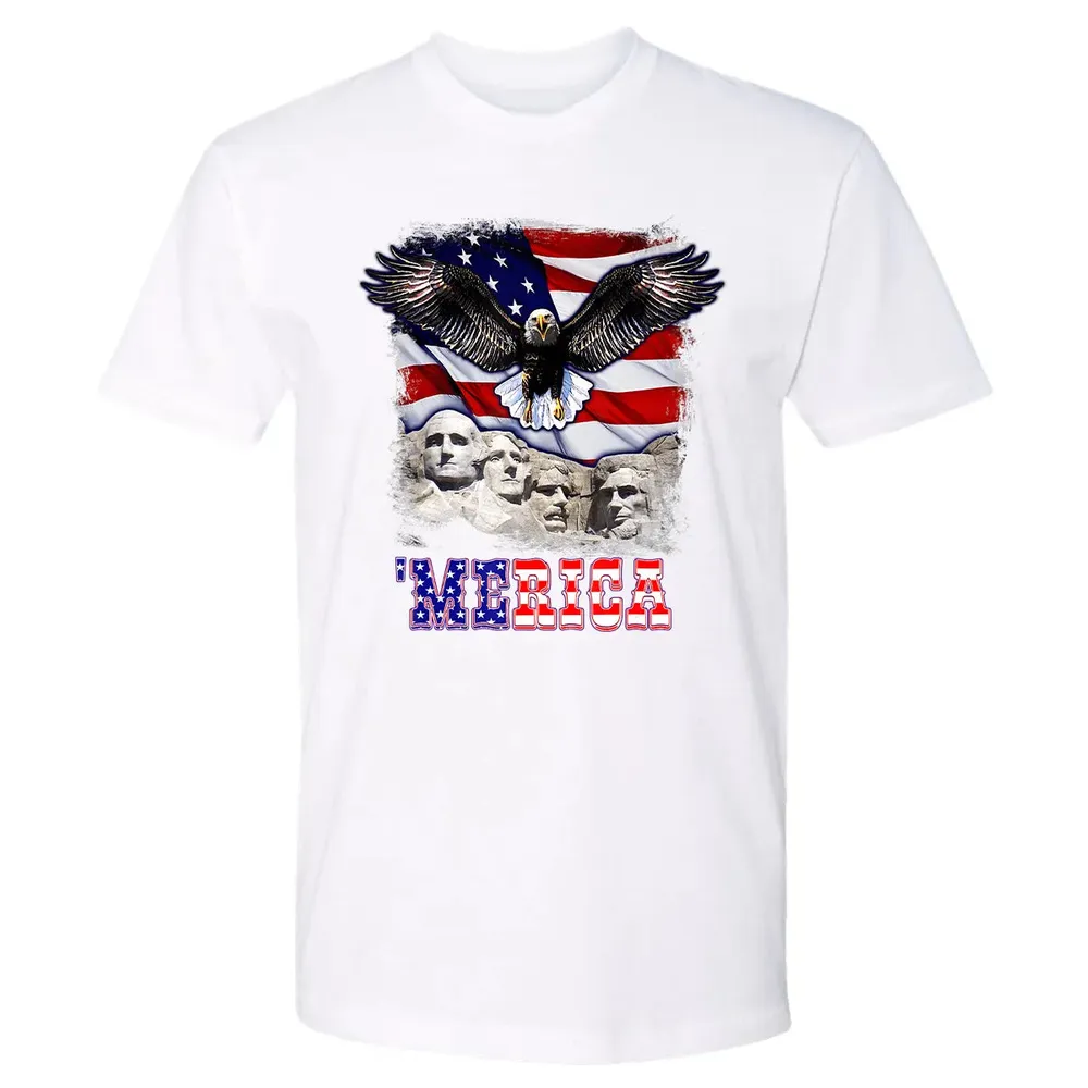 Merica 4th Of July American Flag Mount Rushmore Bald Eagle Premium Unisex T-shirt - 4