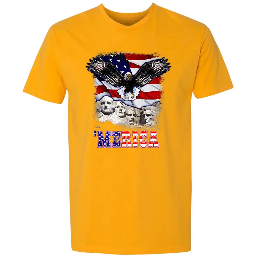 Merica 4th Of July American Flag Mount Rushmore Bald Eagle Premium Unisex T-shirt - 11