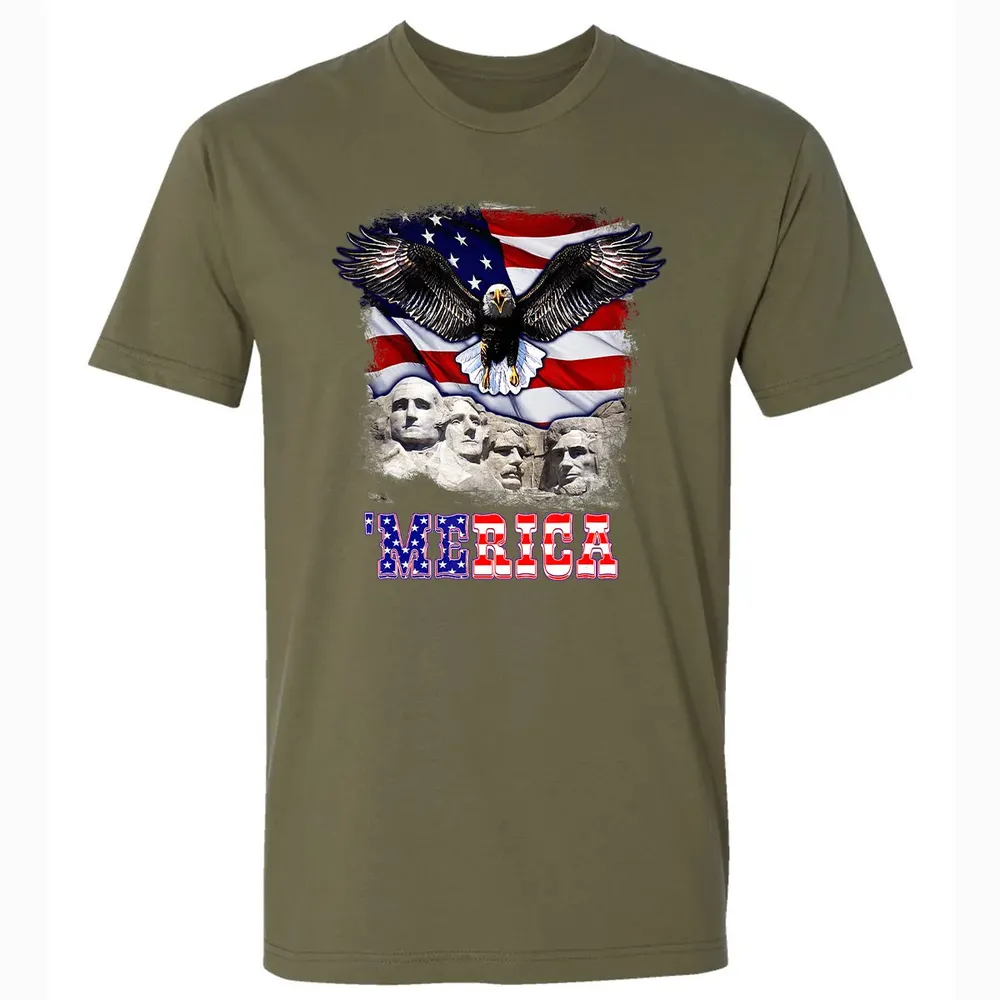 Merica 4th Of July American Flag Mount Rushmore Bald Eagle Premium Unisex T-shirt - 5