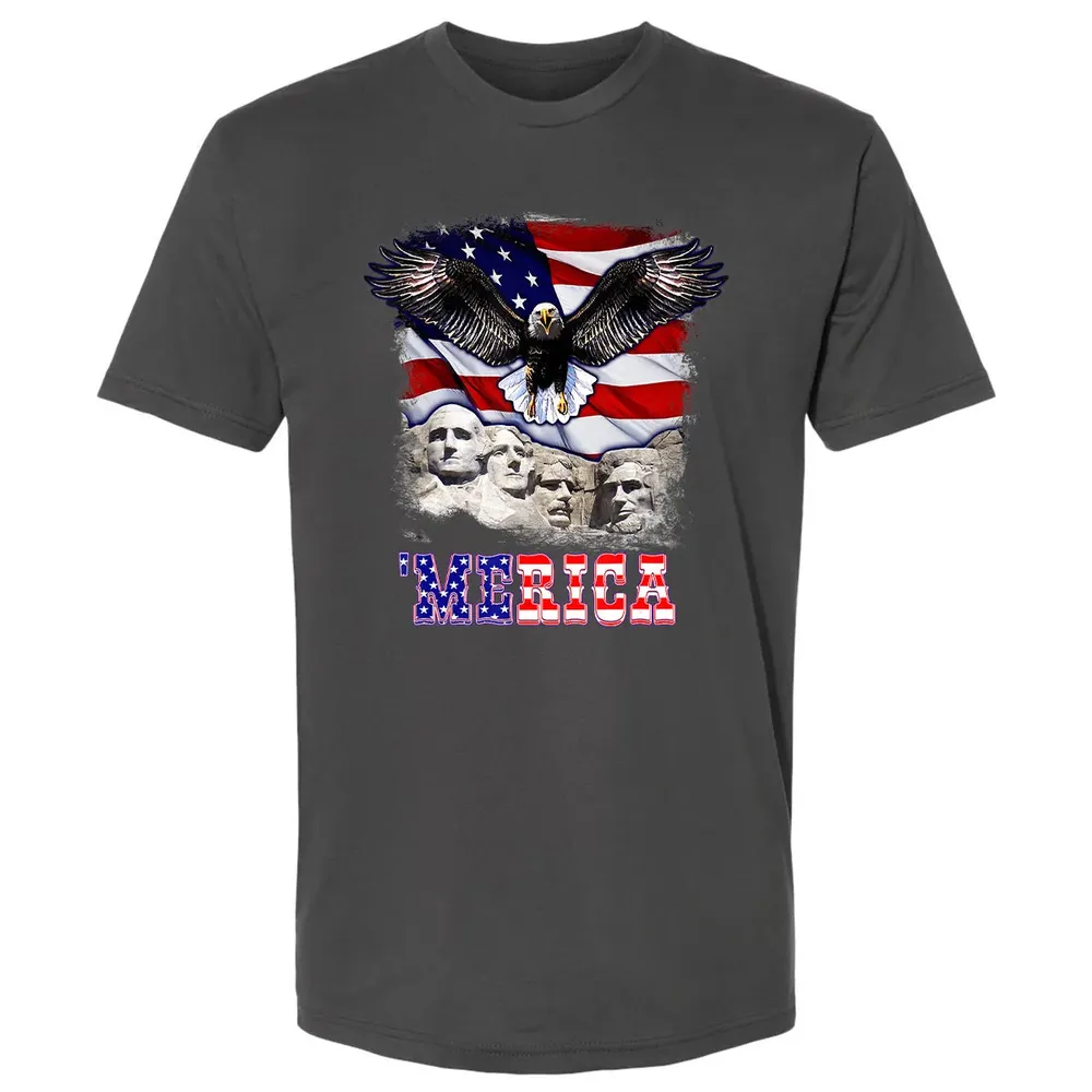 Merica 4th Of July American Flag Mount Rushmore Bald Eagle Premium Unisex T-shirt - 8