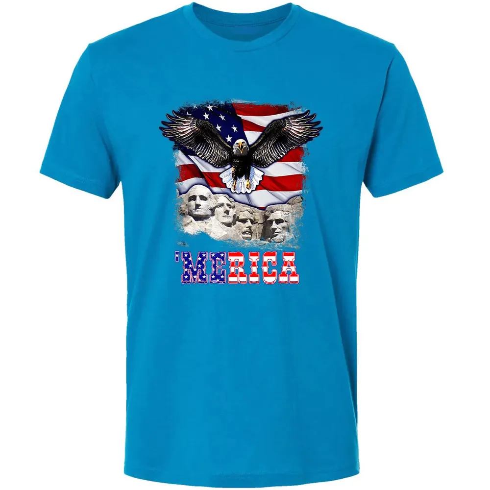 Merica 4th Of July American Flag Mount Rushmore Bald Eagle Premium Unisex T-shirt - 15