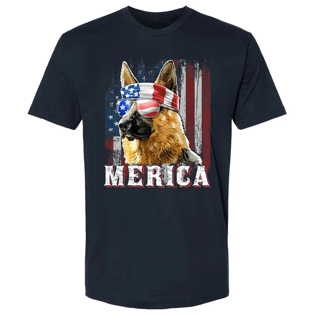 Merica German Shepherd Dog 4th of July American Flag Premium Unisex T-shirt - 2