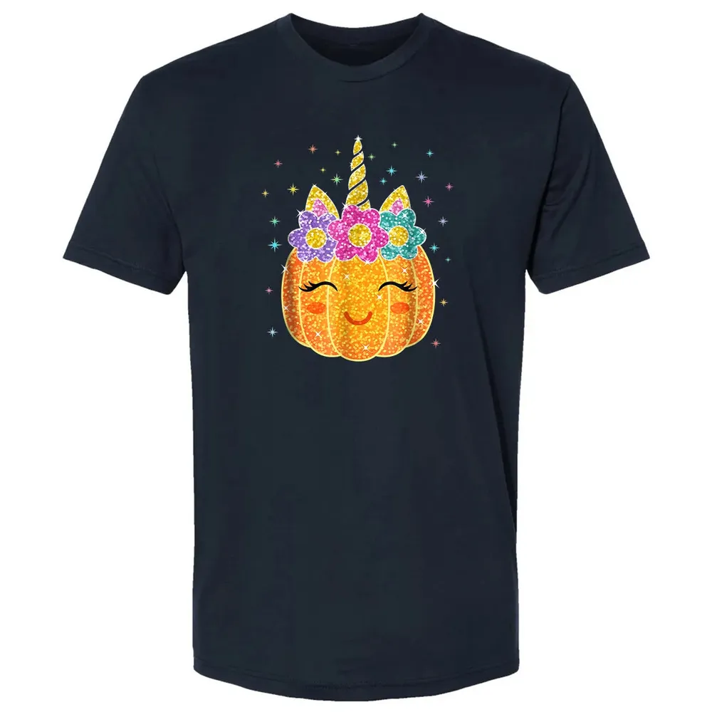 Cute Unicorn Pumpkin Halloween Thanksgiving Premium Unisex T-shirt - 2