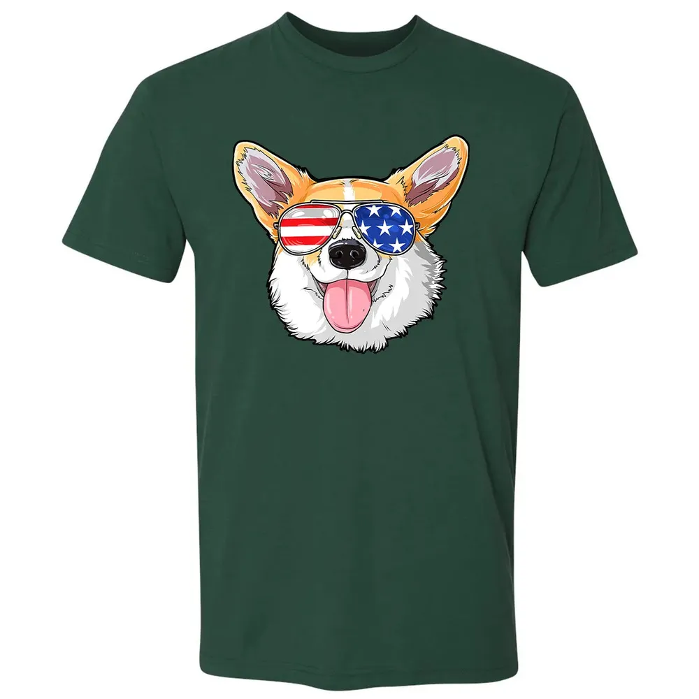 Corgi American Sunglasses  4th of July Dog Puppy USA Premium Unisex T-shirt - 12
