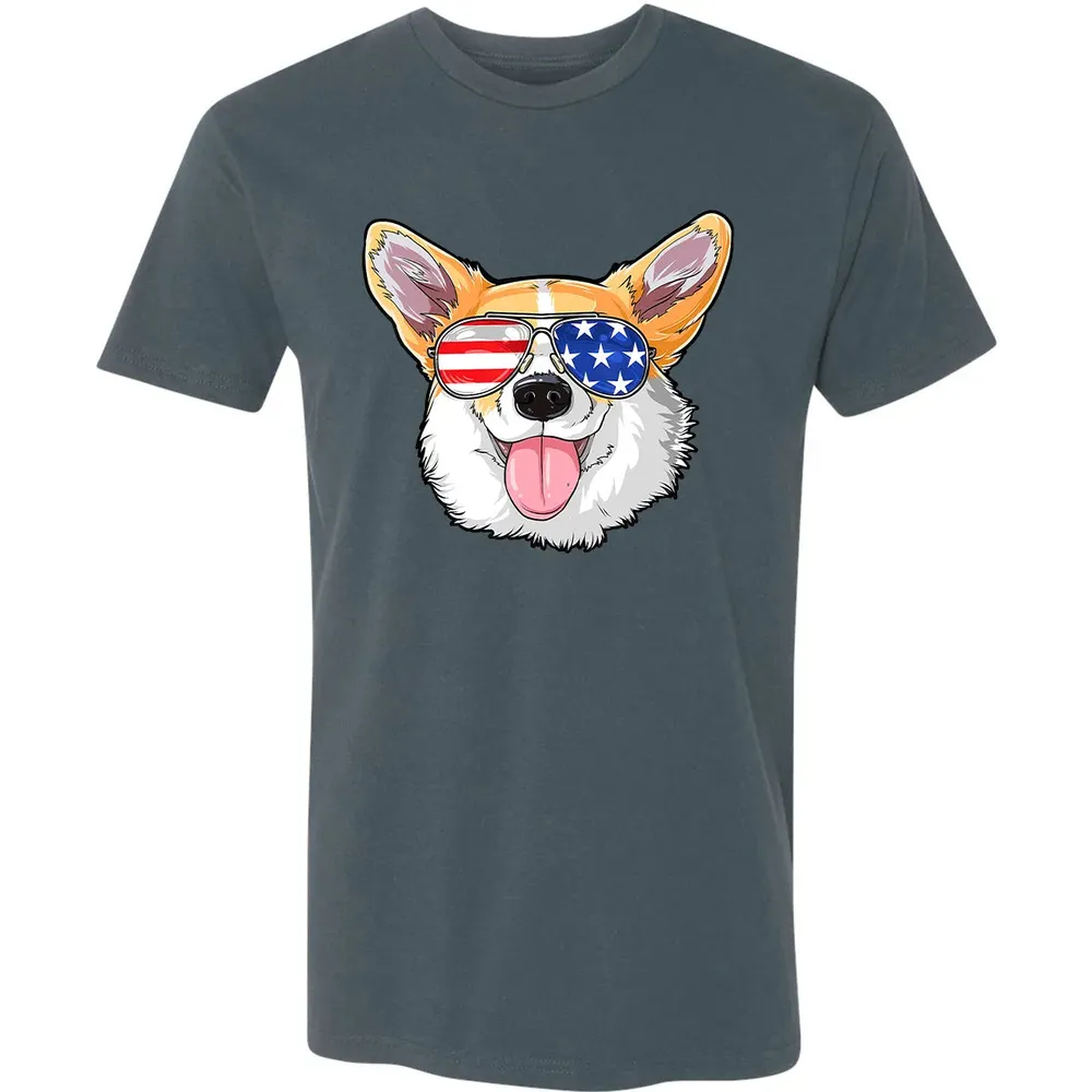 Corgi American Sunglasses  4th of July Dog Puppy USA Premium Unisex T-shirt - 14