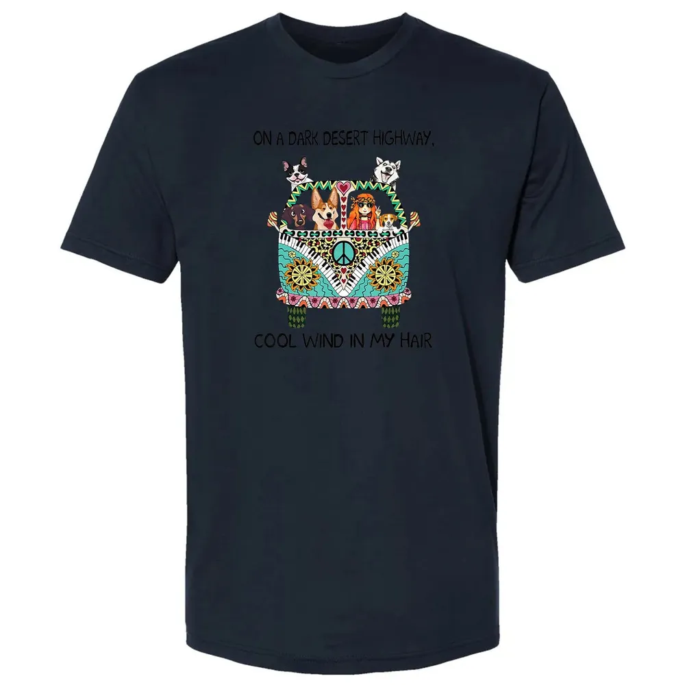 In Hair On Dark Highway A Desert Corgi Cool Wind Hippie Dog Premium Unisex T-shirt - 13