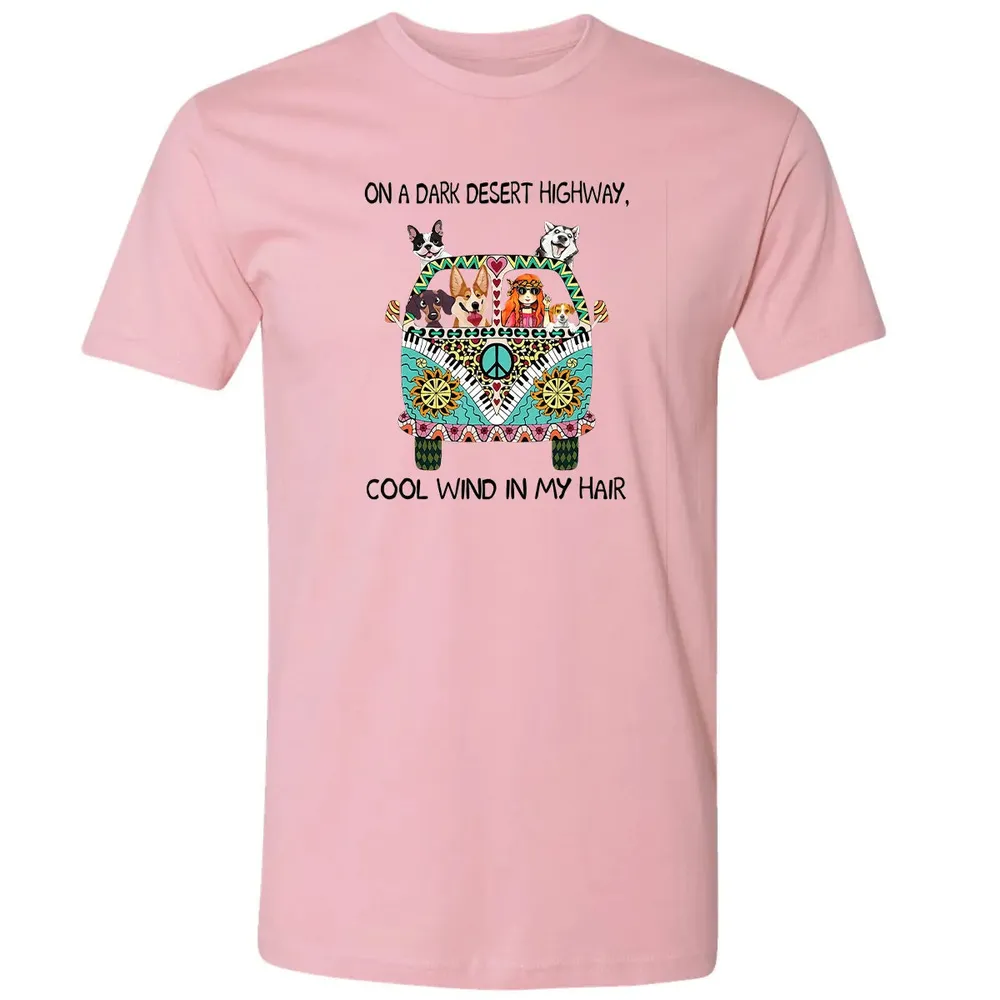 In Hair On Dark Highway A Desert Corgi Cool Wind Hippie Dog Premium Unisex T-shirt - 3
