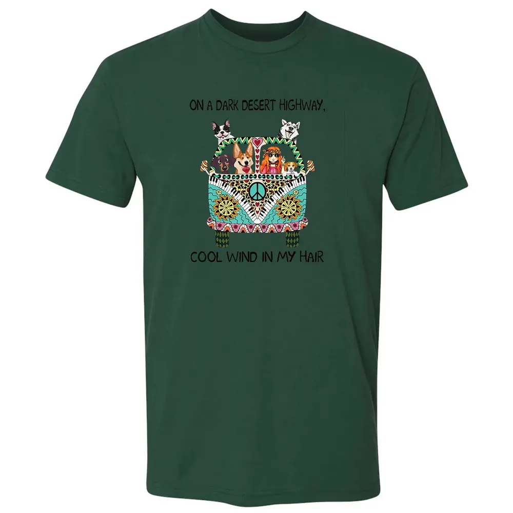 In Hair On Dark Highway A Desert Corgi Cool Wind Hippie Dog Premium Unisex T-shirt - 12