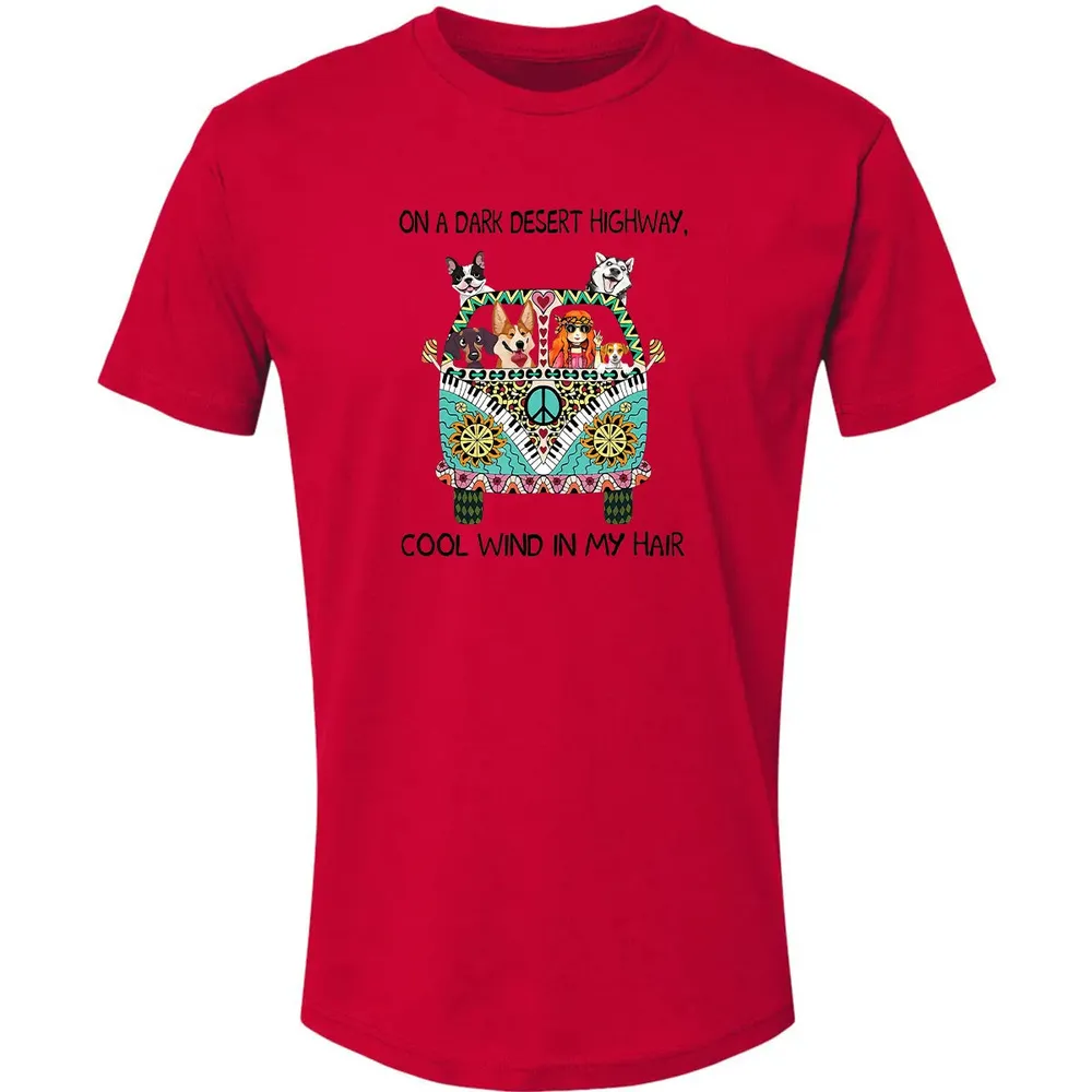 In Hair On Dark Highway A Desert Corgi Cool Wind Hippie Dog Premium Unisex T-shirt - 6