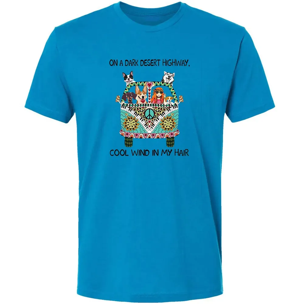 In Hair On Dark Highway A Desert Corgi Cool Wind Hippie Dog Premium Unisex T-shirt - 4