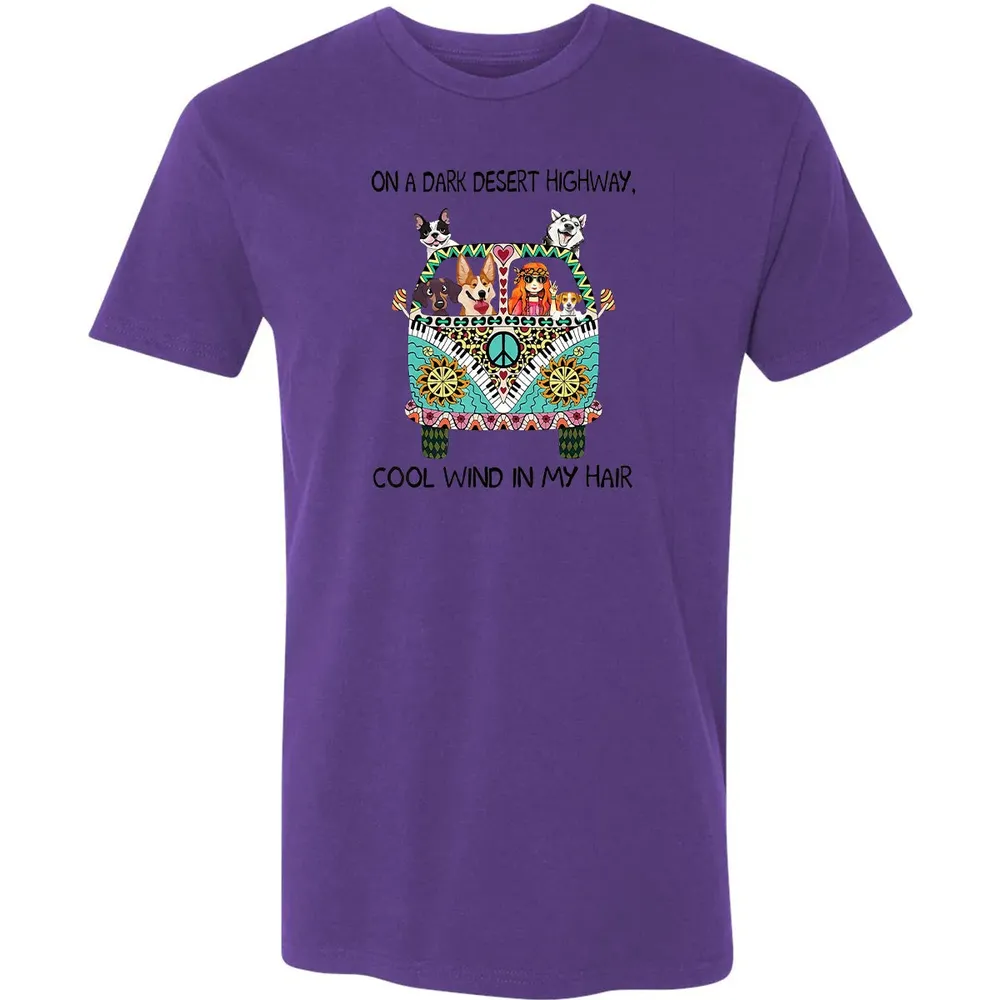 In Hair On Dark Highway A Desert Corgi Cool Wind Hippie Dog Premium Unisex T-shirt - 7