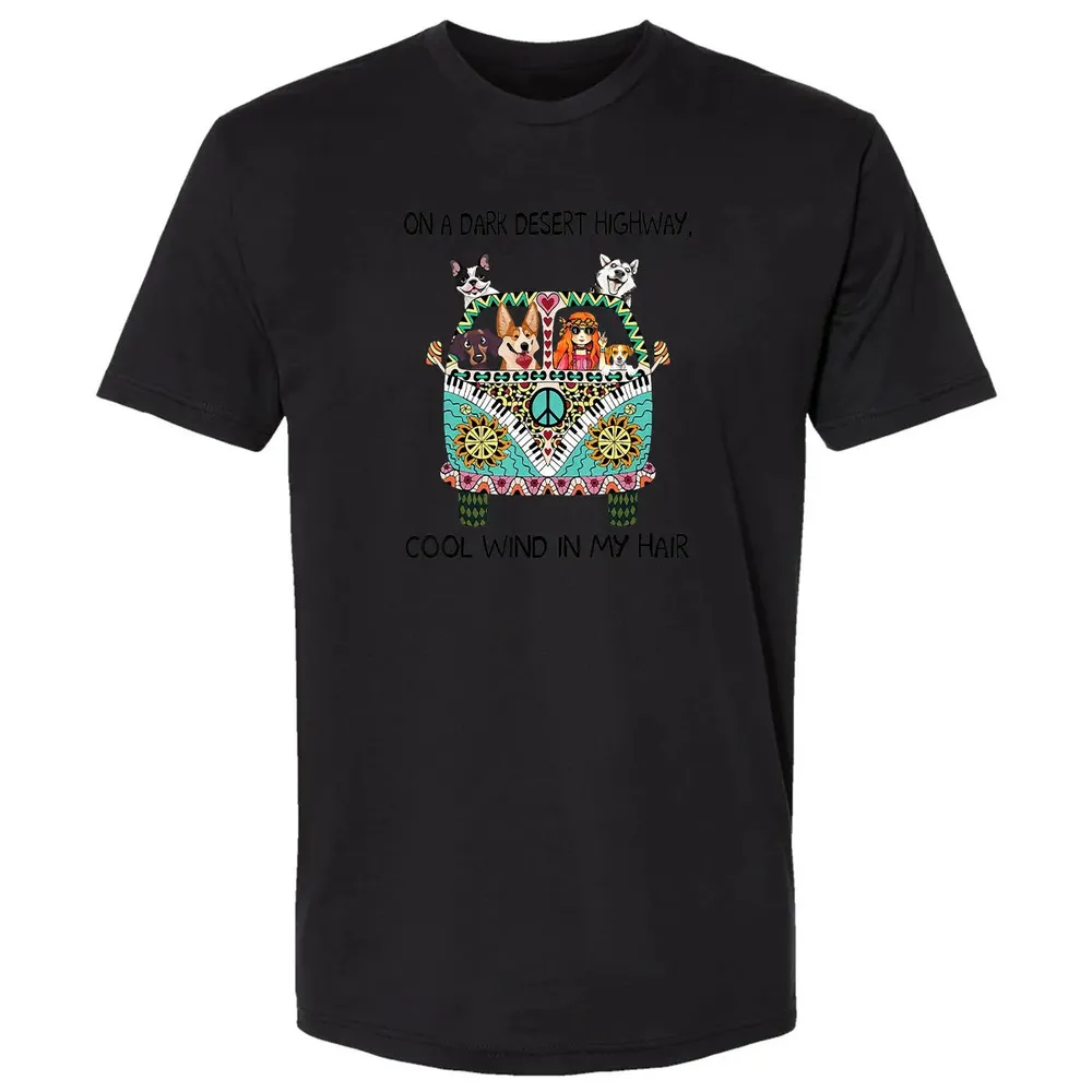 In Hair On Dark Highway A Desert Corgi Cool Wind Hippie Dog Premium Unisex T-shirt - 15