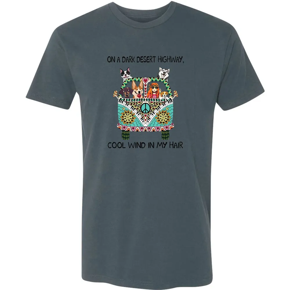 In Hair On Dark Highway A Desert Corgi Cool Wind Hippie Dog Premium Unisex T-shirt - 14