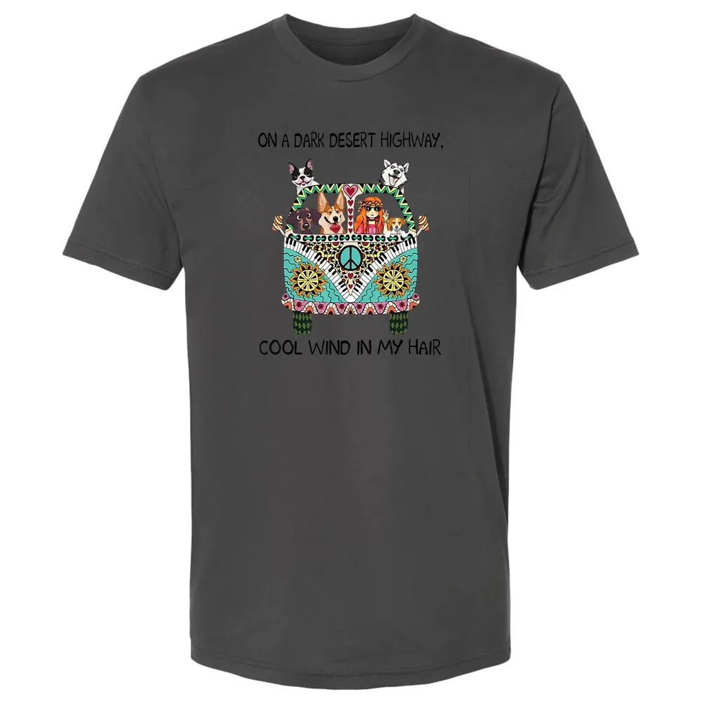 In Hair On Dark Highway A Desert Corgi Cool Wind Hippie Dog Premium Unisex T-shirt - 8