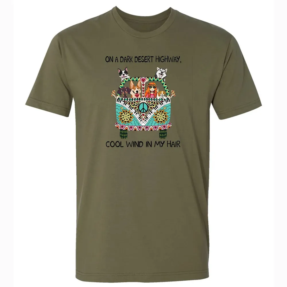 In Hair On Dark Highway A Desert Corgi Cool Wind Hippie Dog Premium Unisex T-shirt - 5