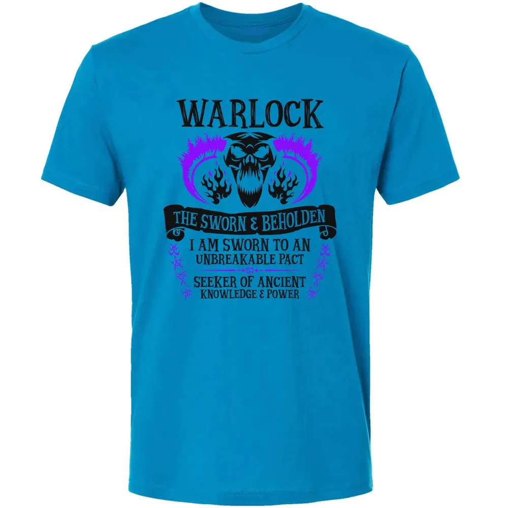 WARLOCK, THE SWORN AND BEHOLDEN (Black Text) Premium Unisex T-shirt - 4