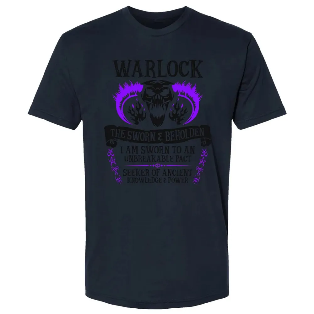 WARLOCK, THE SWORN AND BEHOLDEN (Black Text) Premium Unisex T-shirt - 13