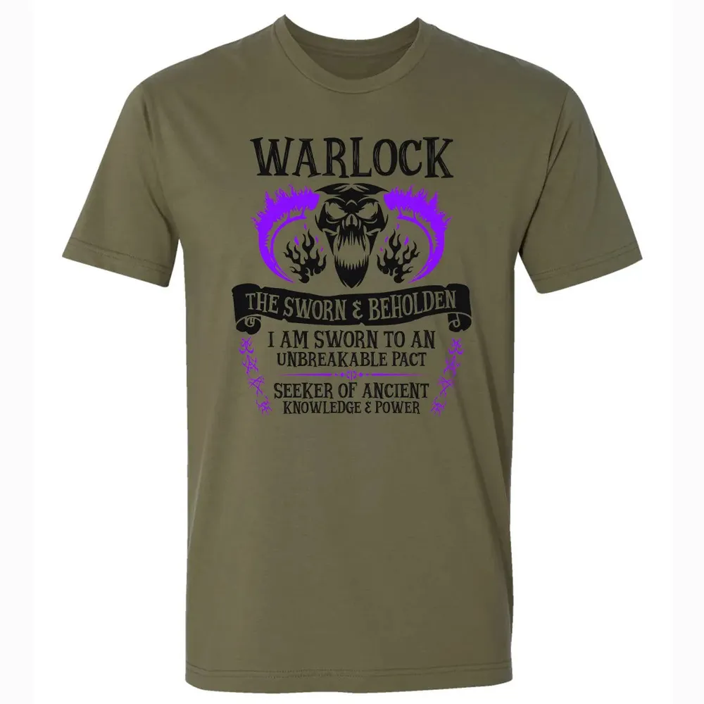 WARLOCK, THE SWORN AND BEHOLDEN (Black Text) Premium Unisex T-shirt - 5