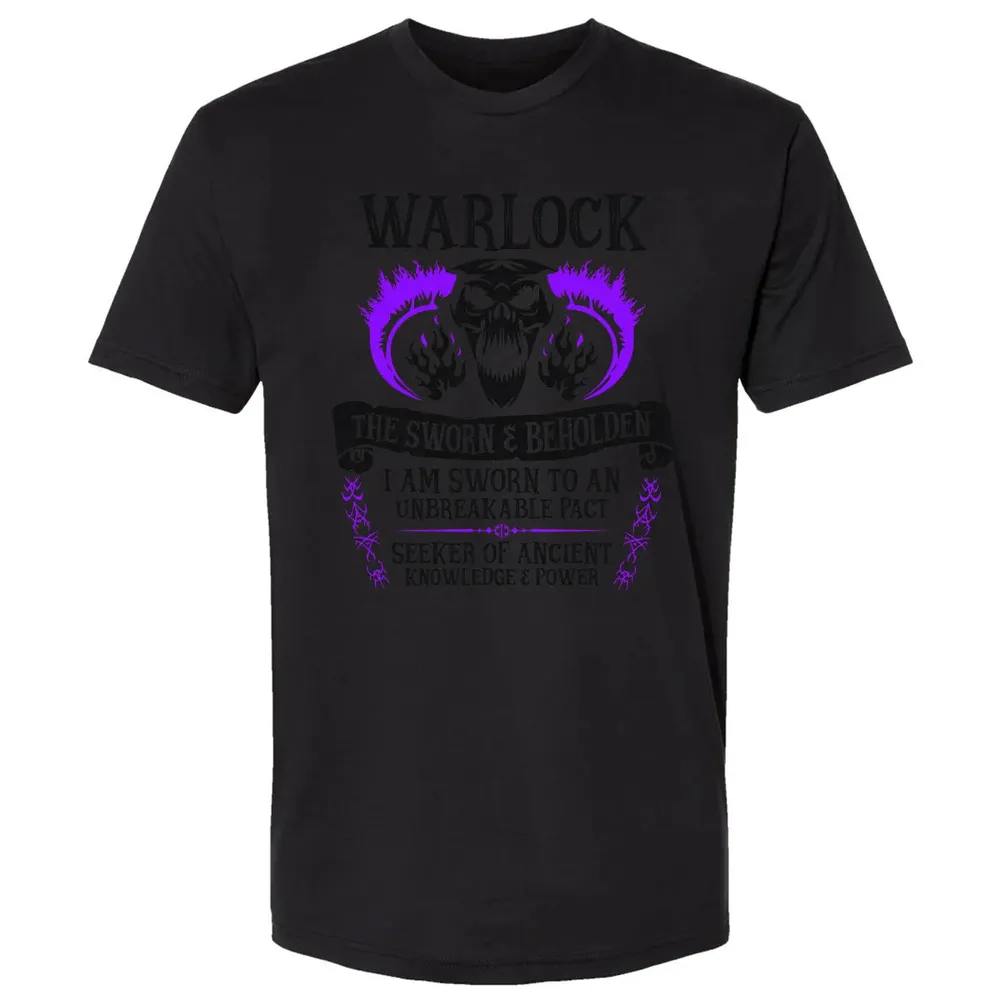 WARLOCK, THE SWORN AND BEHOLDEN (Black Text) Premium Unisex T-shirt - 15