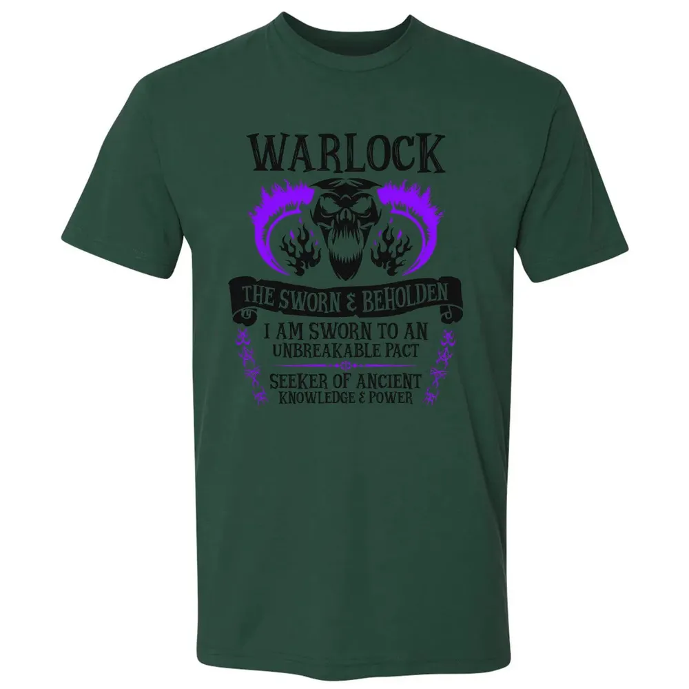 WARLOCK, THE SWORN AND BEHOLDEN (Black Text) Premium Unisex T-shirt - 12