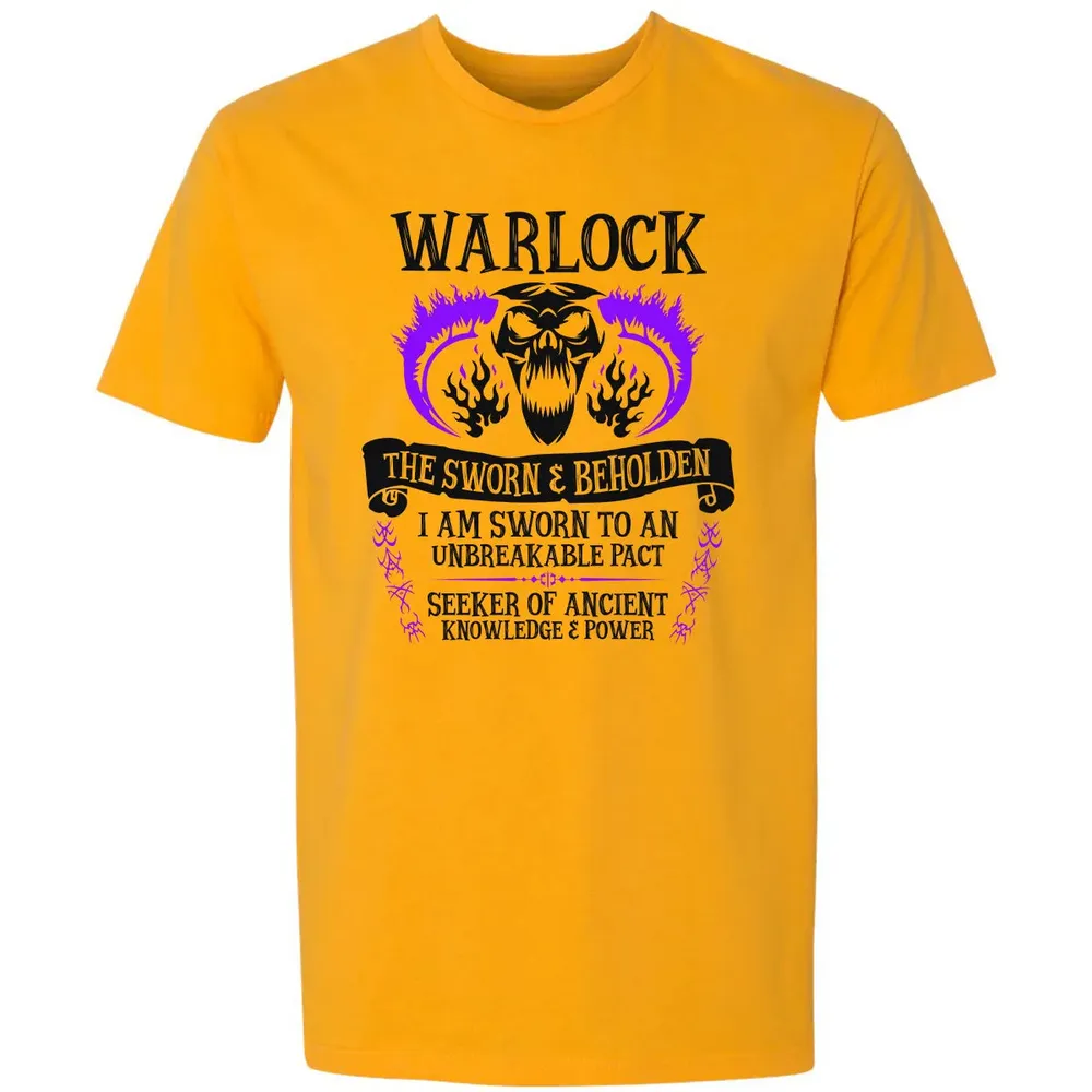 WARLOCK, THE SWORN AND BEHOLDEN (Black Text) Premium Unisex T-shirt - 11