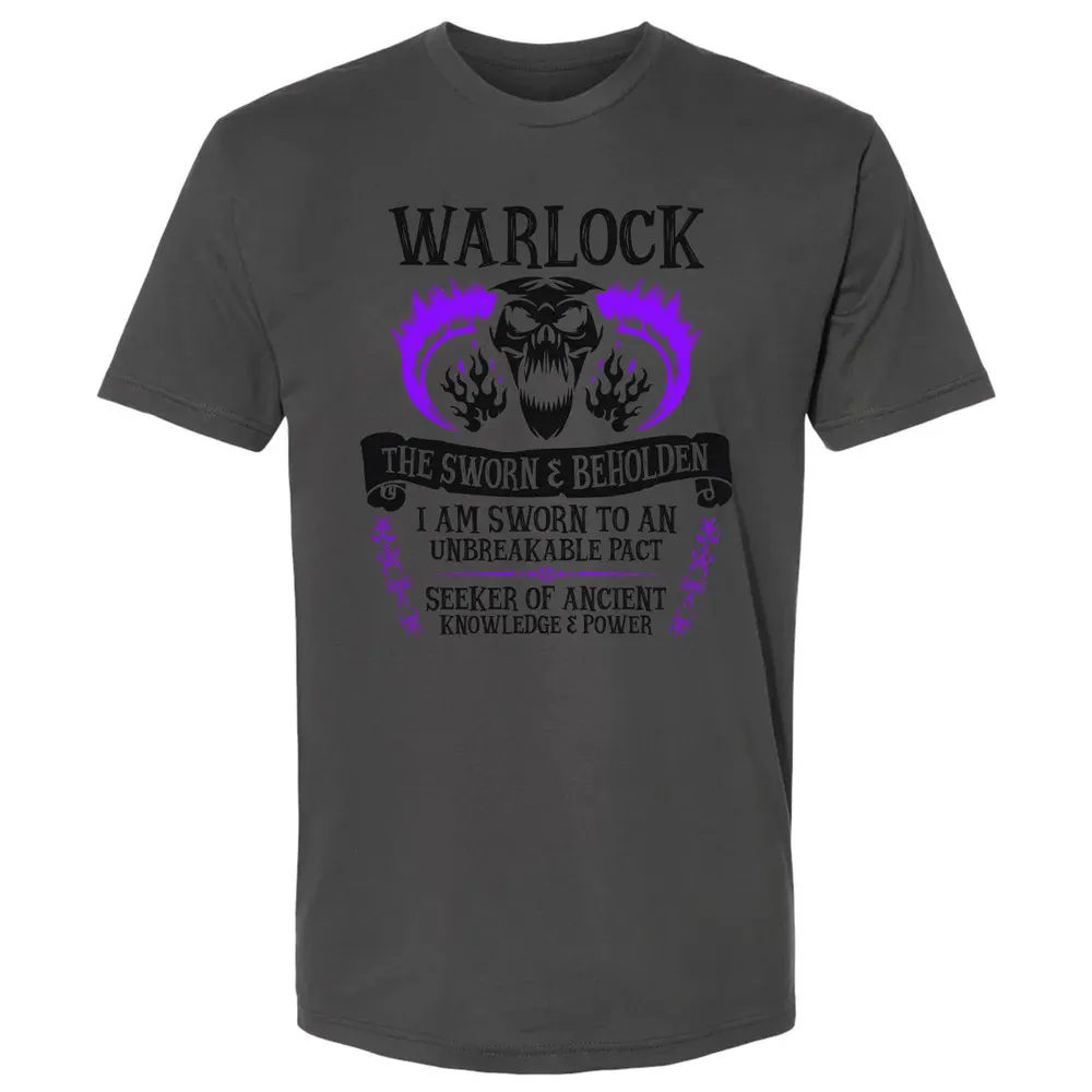 WARLOCK, THE SWORN AND BEHOLDEN (Black Text) Premium Unisex T-shirt - 8