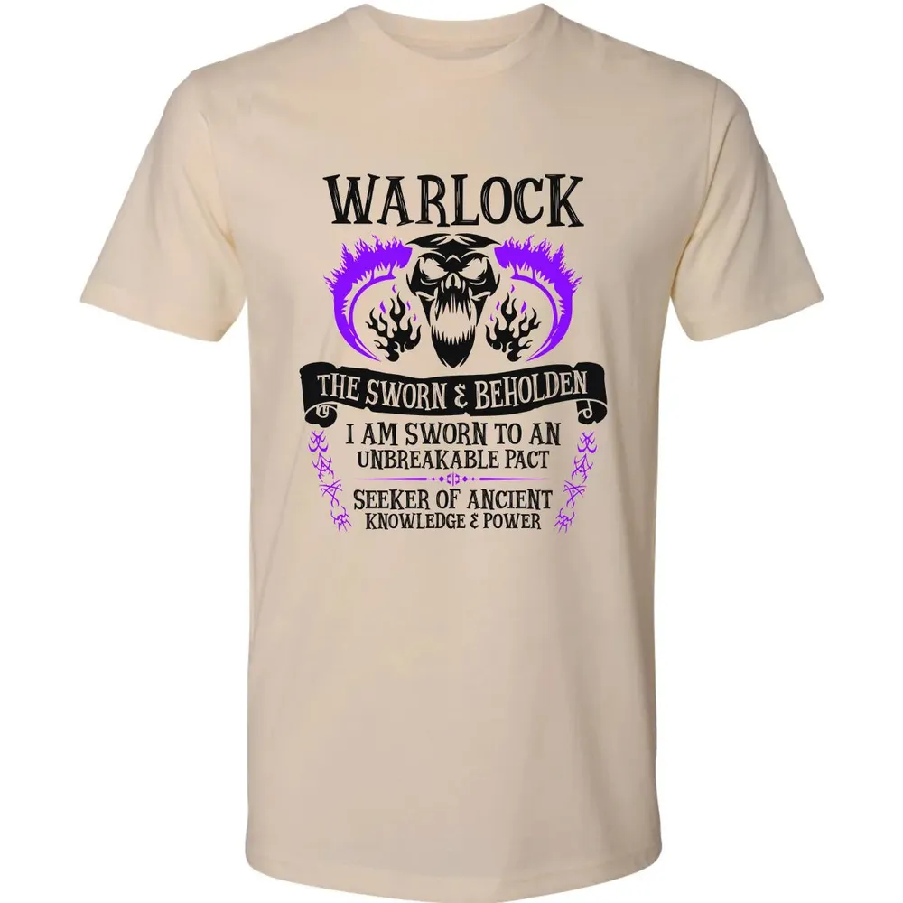 WARLOCK, THE SWORN AND BEHOLDEN (Black Text) Premium Unisex T-shirt - 2