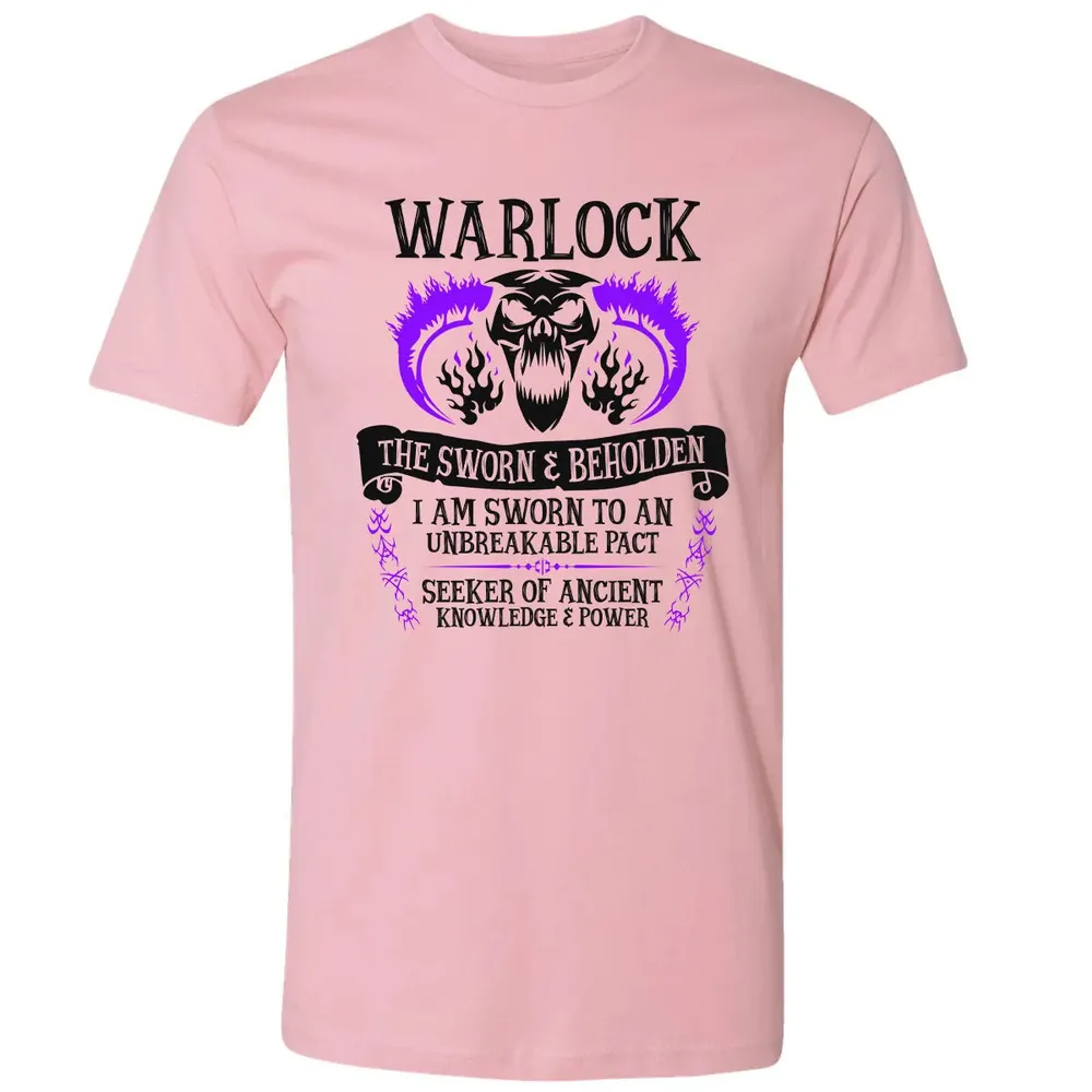 WARLOCK, THE SWORN AND BEHOLDEN (Black Text) Premium Unisex T-shirt - 3