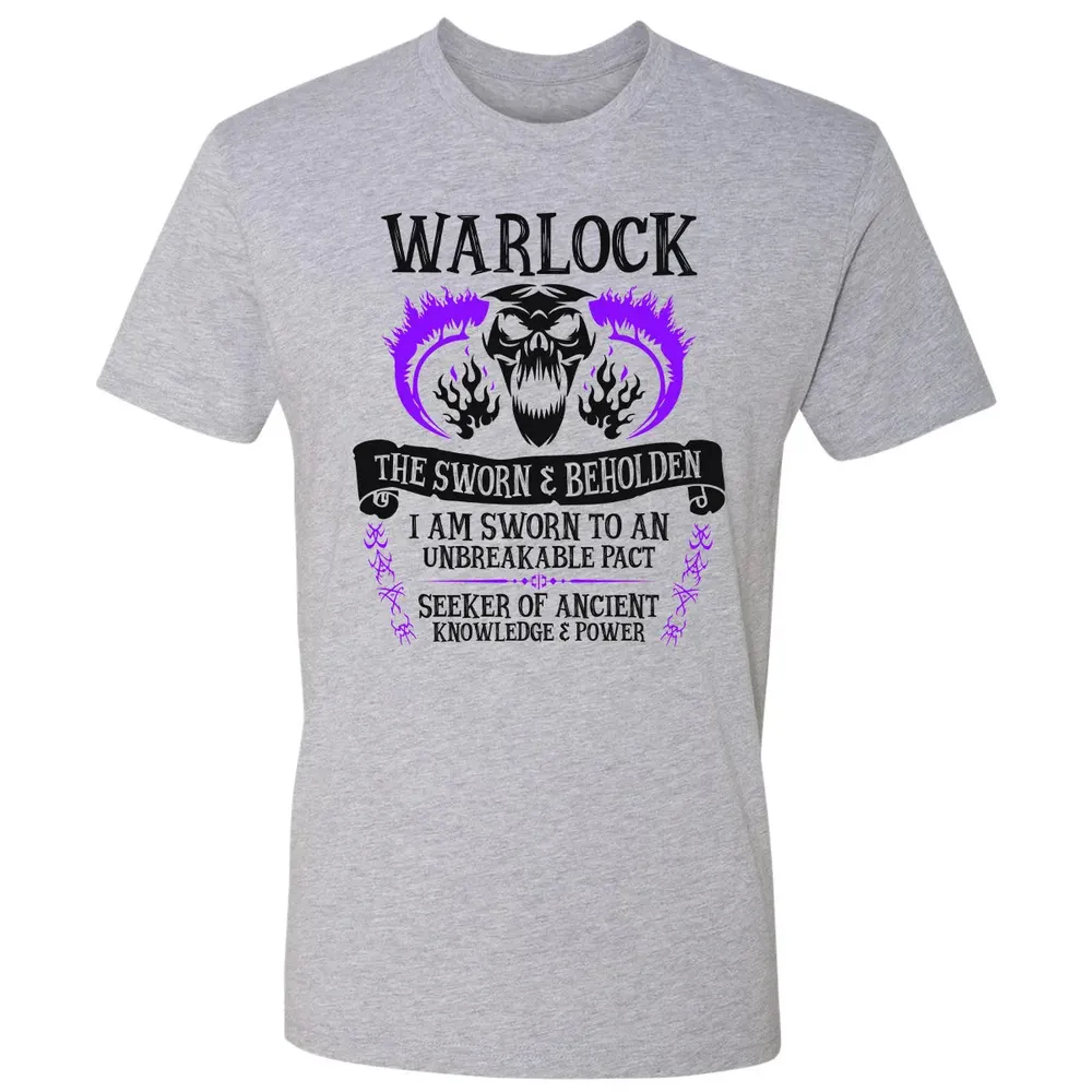 WARLOCK, THE SWORN AND BEHOLDEN (Black Text) Premium Unisex T-shirt - 9