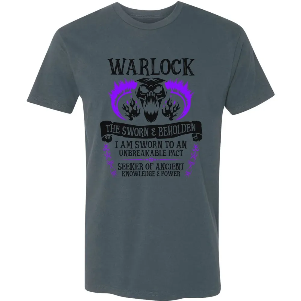 WARLOCK, THE SWORN AND BEHOLDEN (Black Text) Premium Unisex T-shirt - 14
