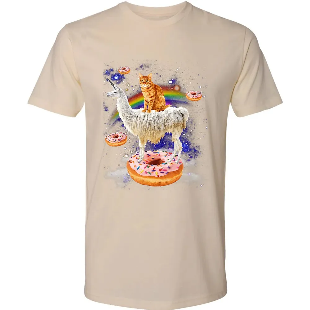 Space Cat Riding Llama and Donuts Galaxy Funny Cat Premium Unisex T-shirt - 13