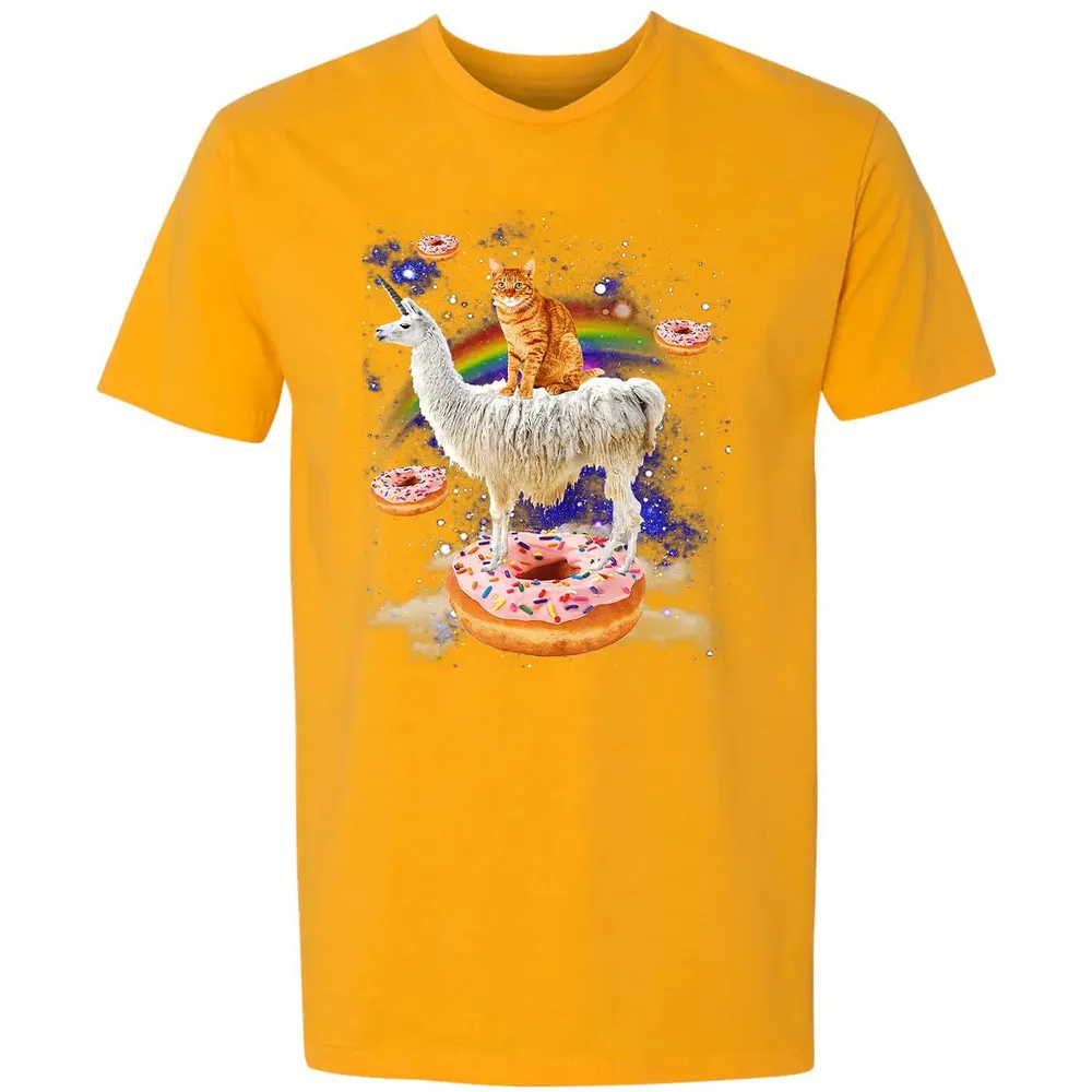 Space Cat Riding Llama and Donuts Galaxy Funny Cat Premium Unisex T-shirt - 11