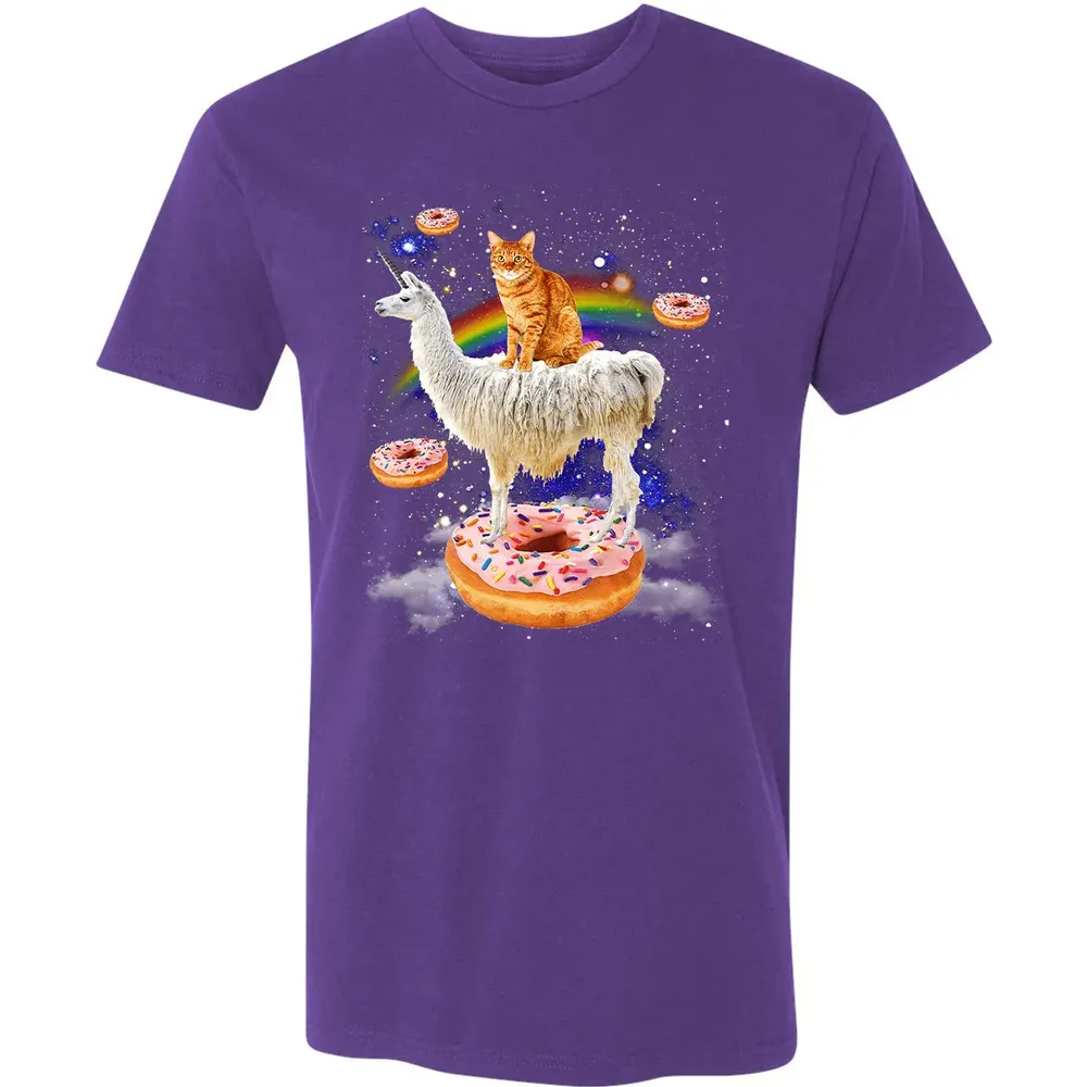 Space Cat Riding Llama and Donuts Galaxy Funny Cat Premium Unisex T-shirt - 7