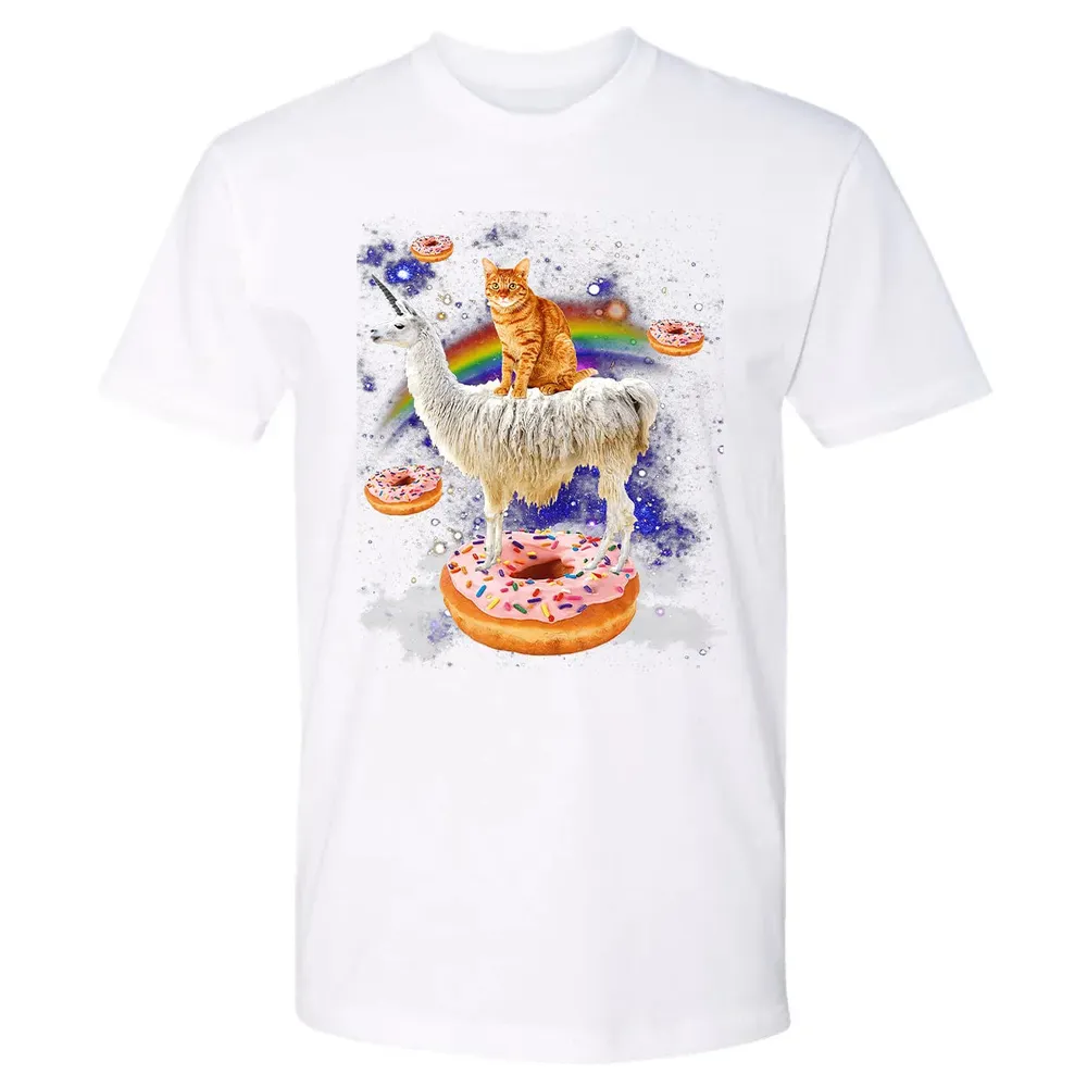 Space Cat Riding Llama and Donuts Galaxy Funny Cat Premium Unisex T-shirt - 4