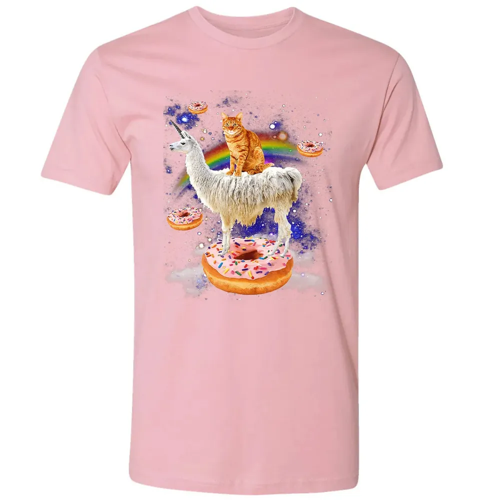 Space Cat Riding Llama and Donuts Galaxy Funny Cat Premium Unisex T-shirt - 3