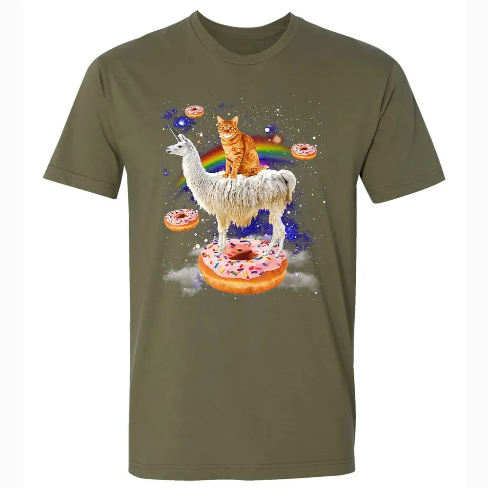 Space Cat Riding Llama and Donuts Galaxy Funny Cat Premium Unisex T-shirt - 5