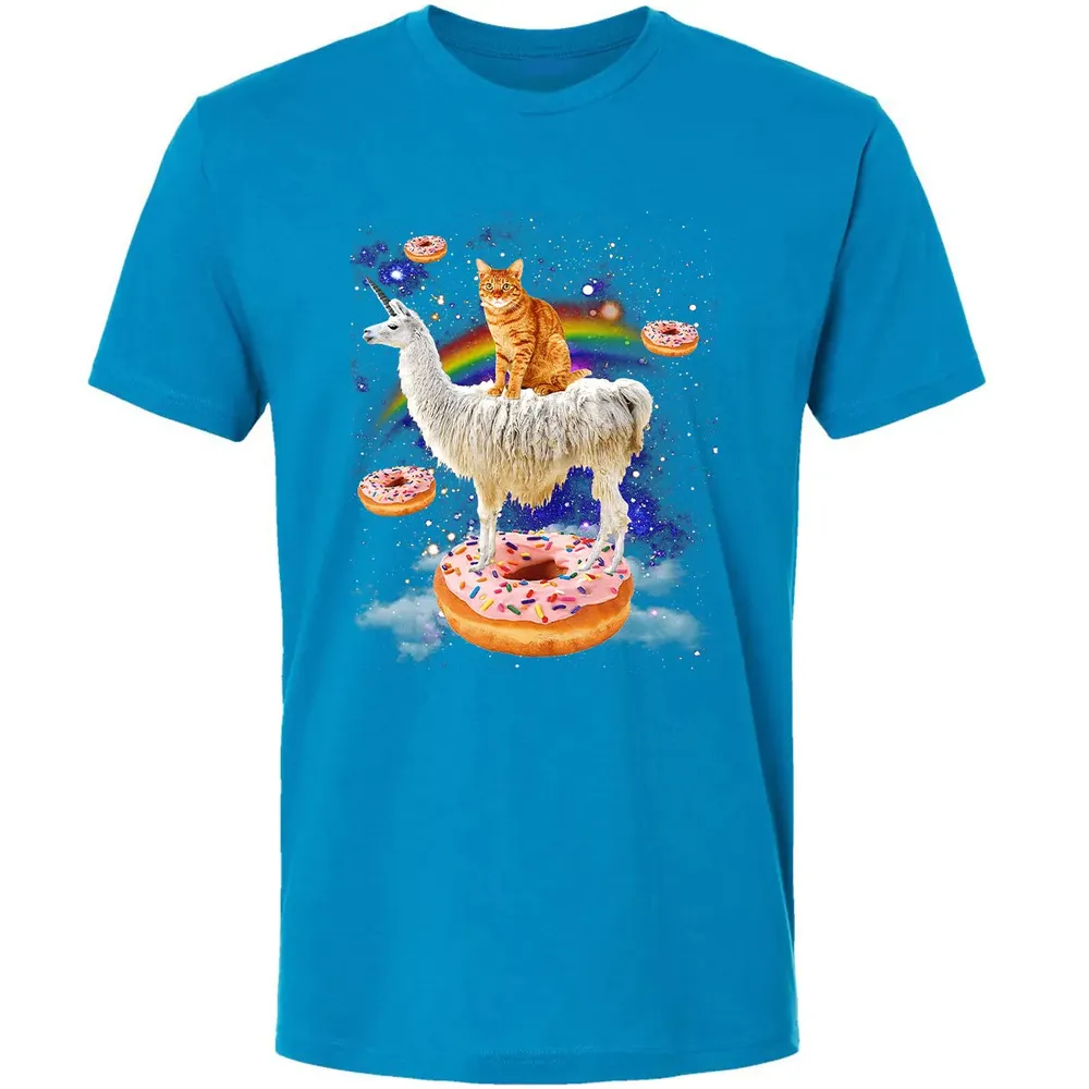 Space Cat Riding Llama and Donuts Galaxy Funny Cat Premium Unisex T-shirt - 15