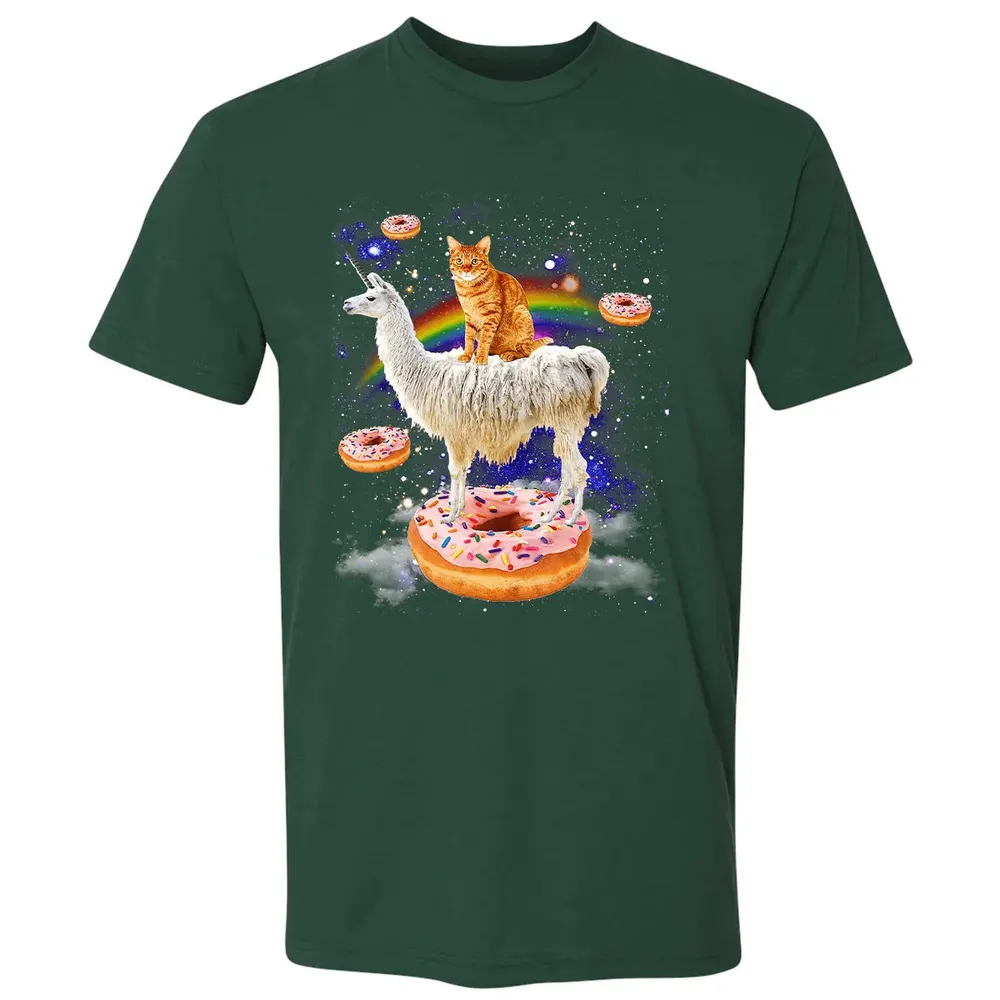 Space Cat Riding Llama and Donuts Galaxy Funny Cat Premium Unisex T-shirt - 12