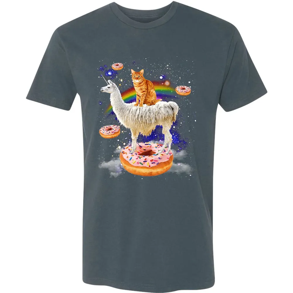 Space Cat Riding Llama and Donuts Galaxy Funny Cat Premium Unisex T-shirt - 14