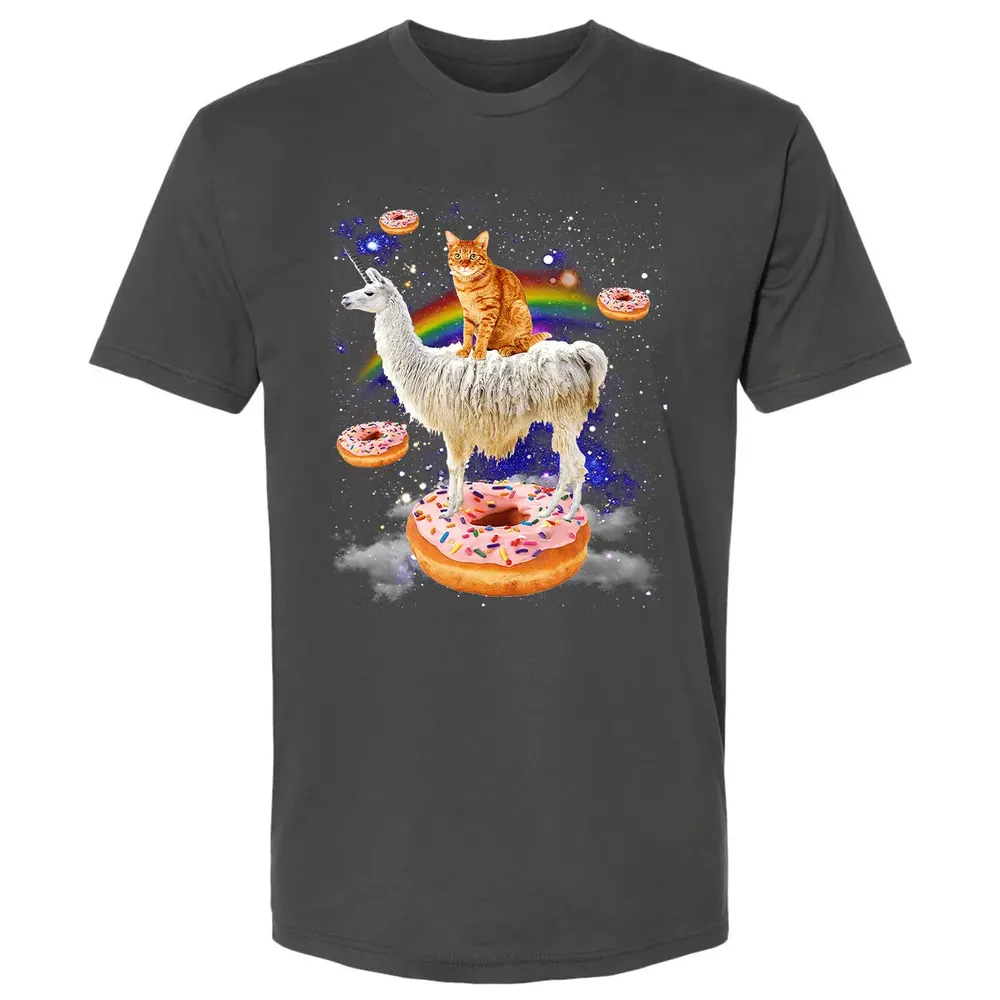 Space Cat Riding Llama and Donuts Galaxy Funny Cat Premium Unisex T-shirt - 8