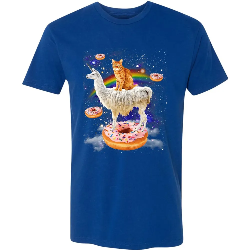 Space Cat Riding Llama and Donuts Galaxy Funny Cat Premium Unisex T-shirt - 10