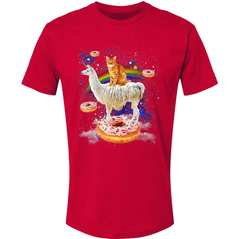 Space Cat Riding Llama and Donuts Galaxy Funny Cat Premium Unisex T-shirt - 6