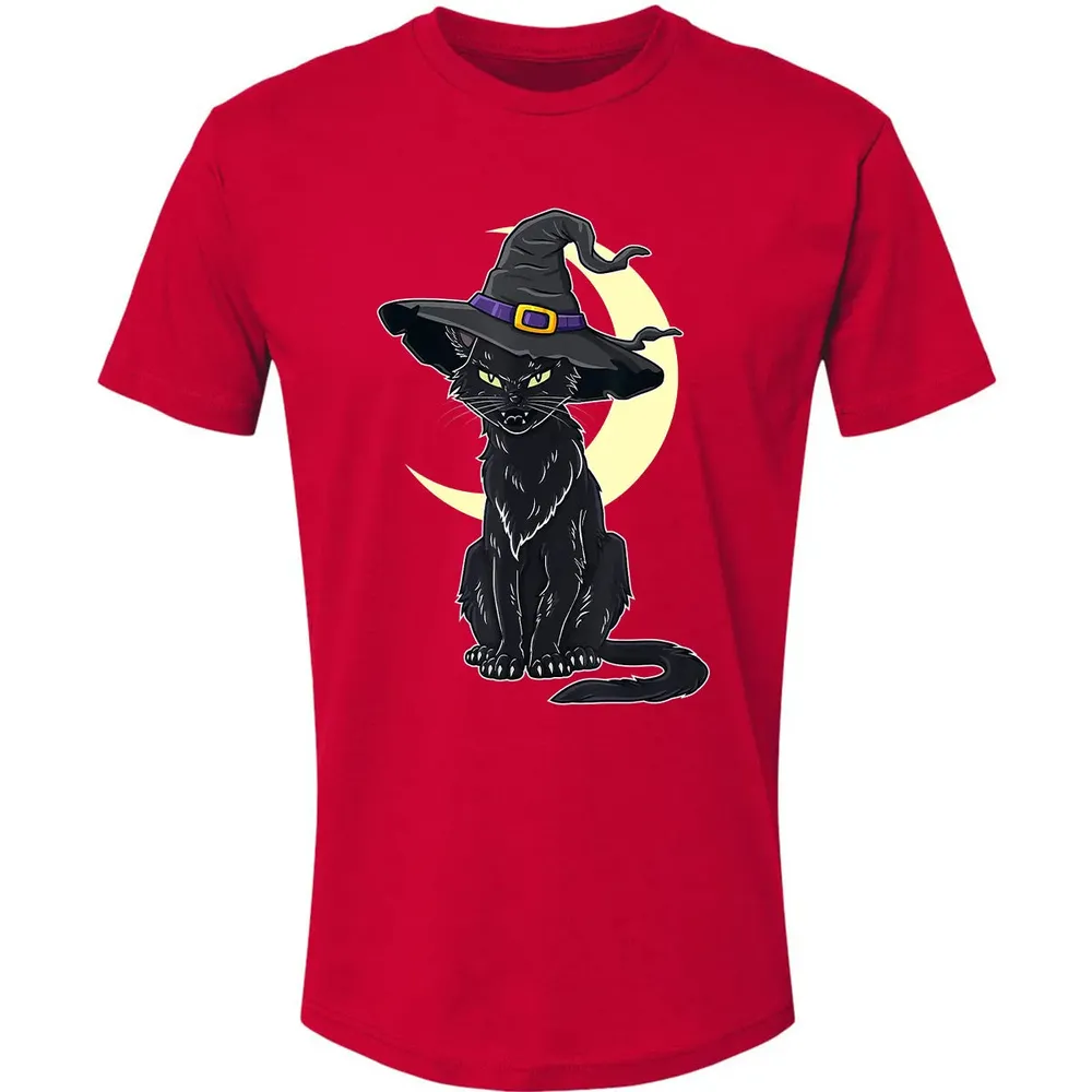Halloween Scary Black Cat With Witch Hat Premium Unisex T-shirt - 6