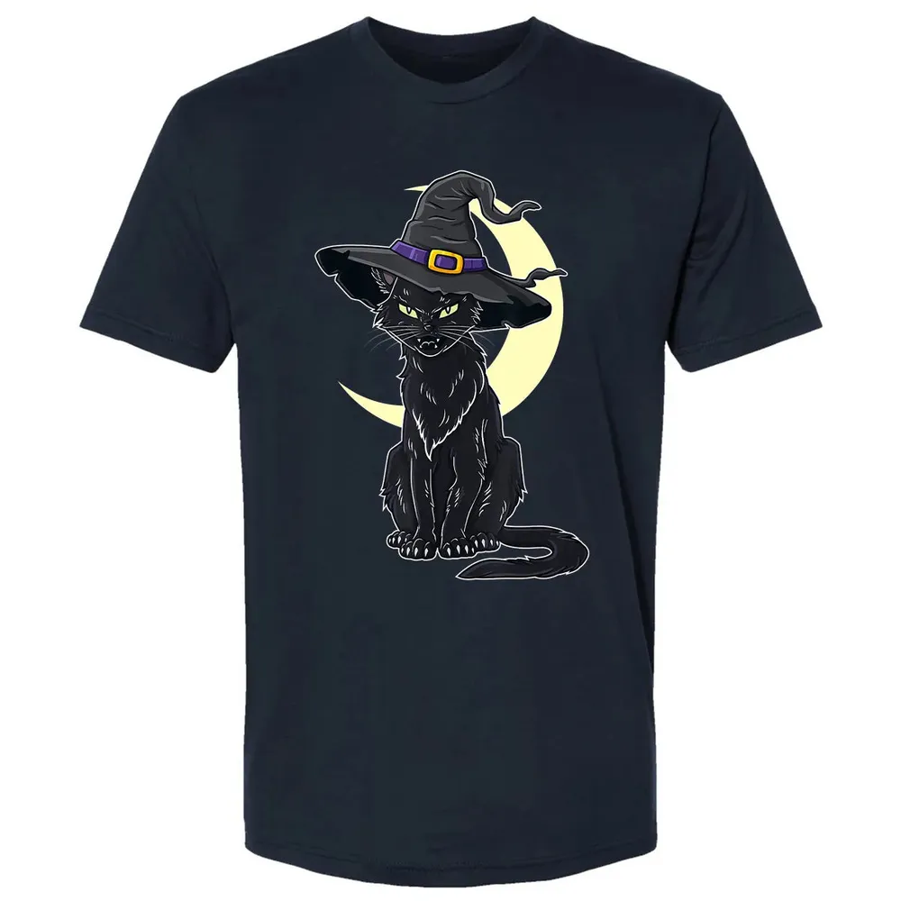 Halloween Scary Black Cat With Witch Hat Premium Unisex T-shirt - 2