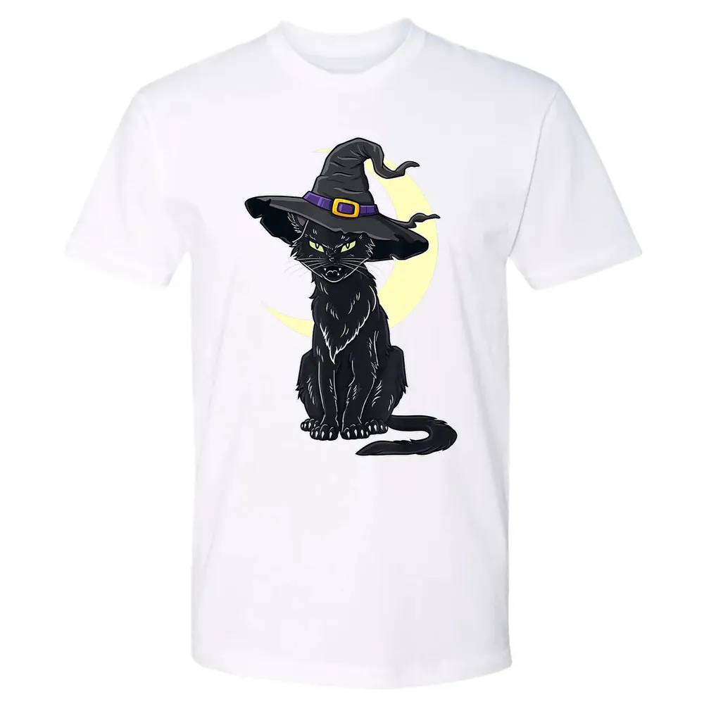 Halloween Scary Black Cat With Witch Hat Premium Unisex T-shirt - 4
